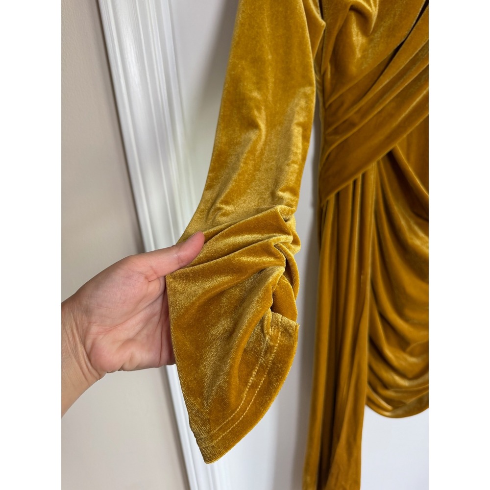 Jessakae Gold Velvet Draped Mini Dress Long Sleeve Mustard Womens 1XL NEW - Picture 4 of 11
